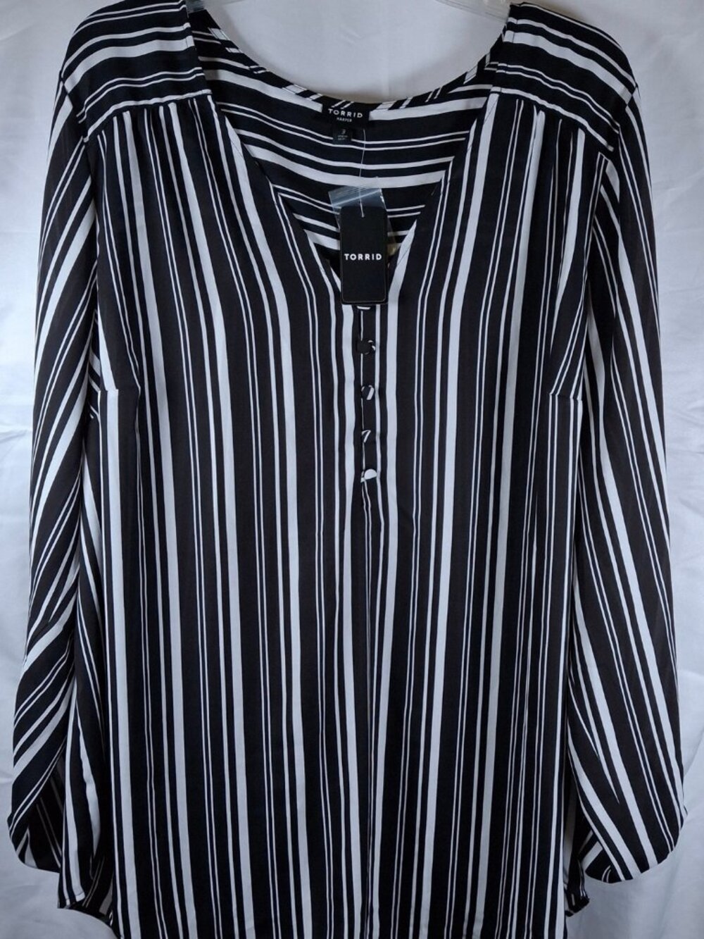 Torrid Harper Blouse Size 3 Black White Striped Long Sleeve